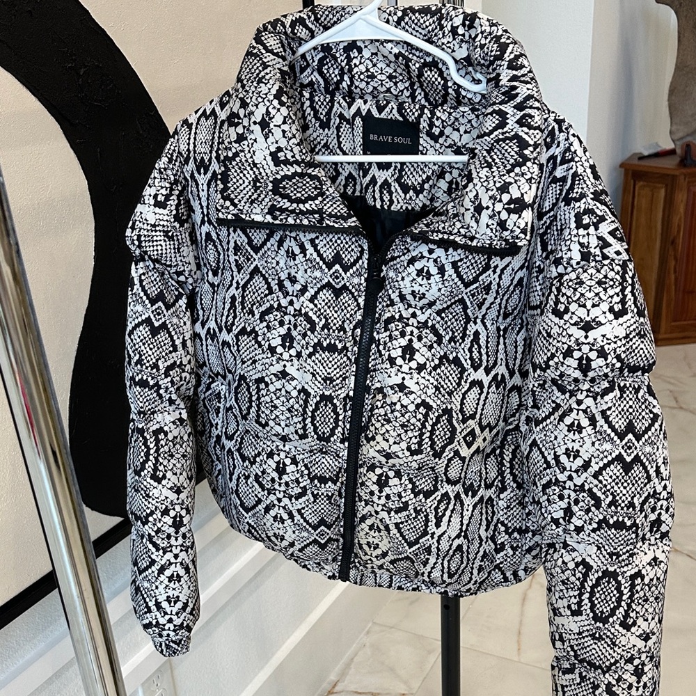 Brave Soul Monochrome Patterned Puffer Jacket